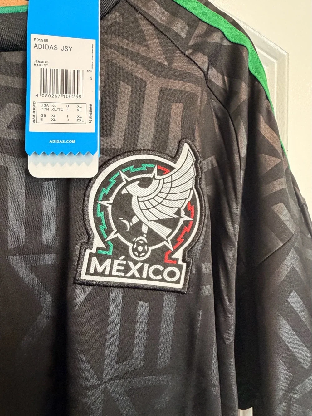 adidas Mexico Black Soccer Jersey with Green & Red Trim